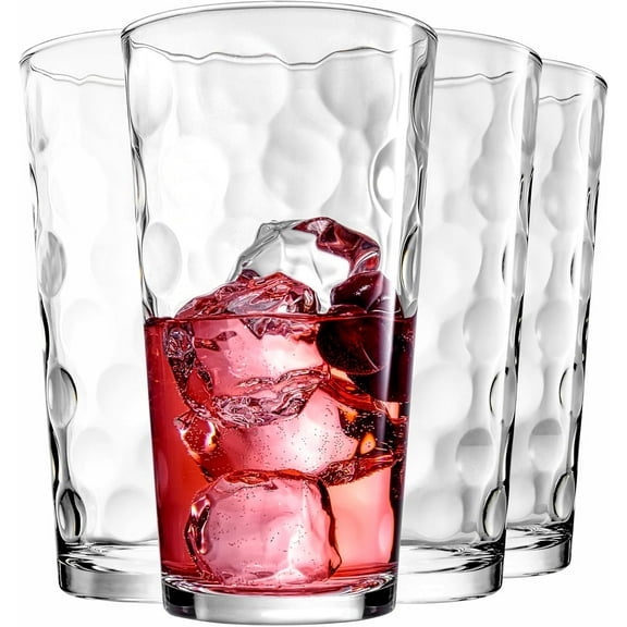 Drinking Glasses Set of 4 Highball Glass Cups Bar Glasses, Uses for Juice, Water, Cocktails, Beverages, and Iced Tea. Dishwasher Safe