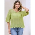 thumbnail image 2 of DARING DIVA Women's Crochet Hollow Out Knit Half Sleeve Top M Mustard Green, 2 of 6