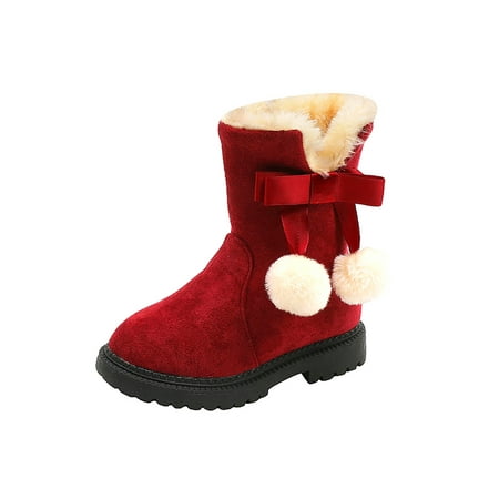 

Woobling Girl Lightweight Winter Warm Shoes Round Toe Plush Lined Boot School Non-Slip Fuzzy Booties Red 2.5Y