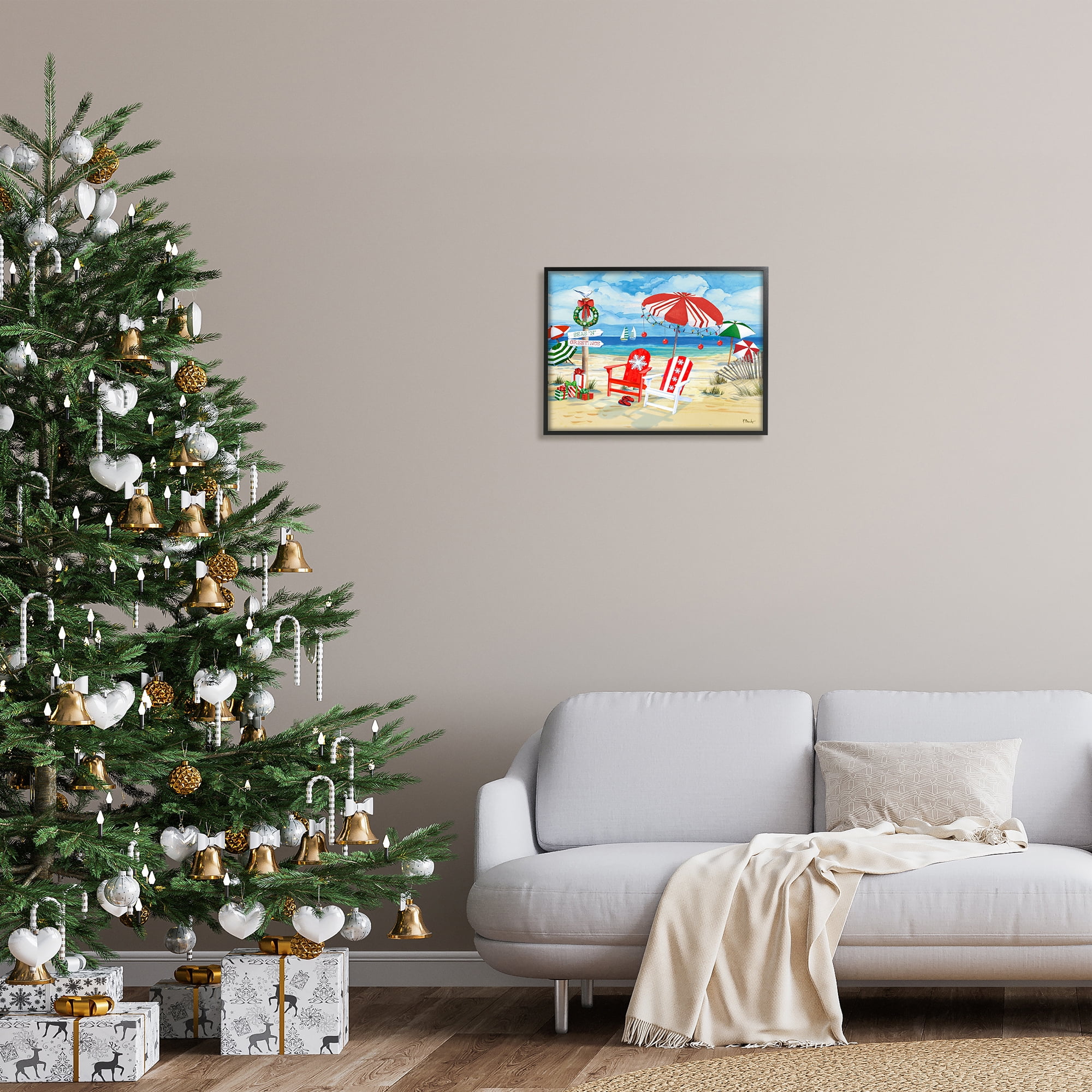 Stupell Industries Seas 'N' Greetings Scene Holiday Painting Black Framed Art Print Wall Art, 20 x 16
