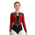 thumbnail image 3 of TSSOE Gymnastics Leotard for Girls Sheer Mesh Skating Jumpsuit Ballet Dance Leotard Activewear Bodysuit Burgundy 6, 3 of 5