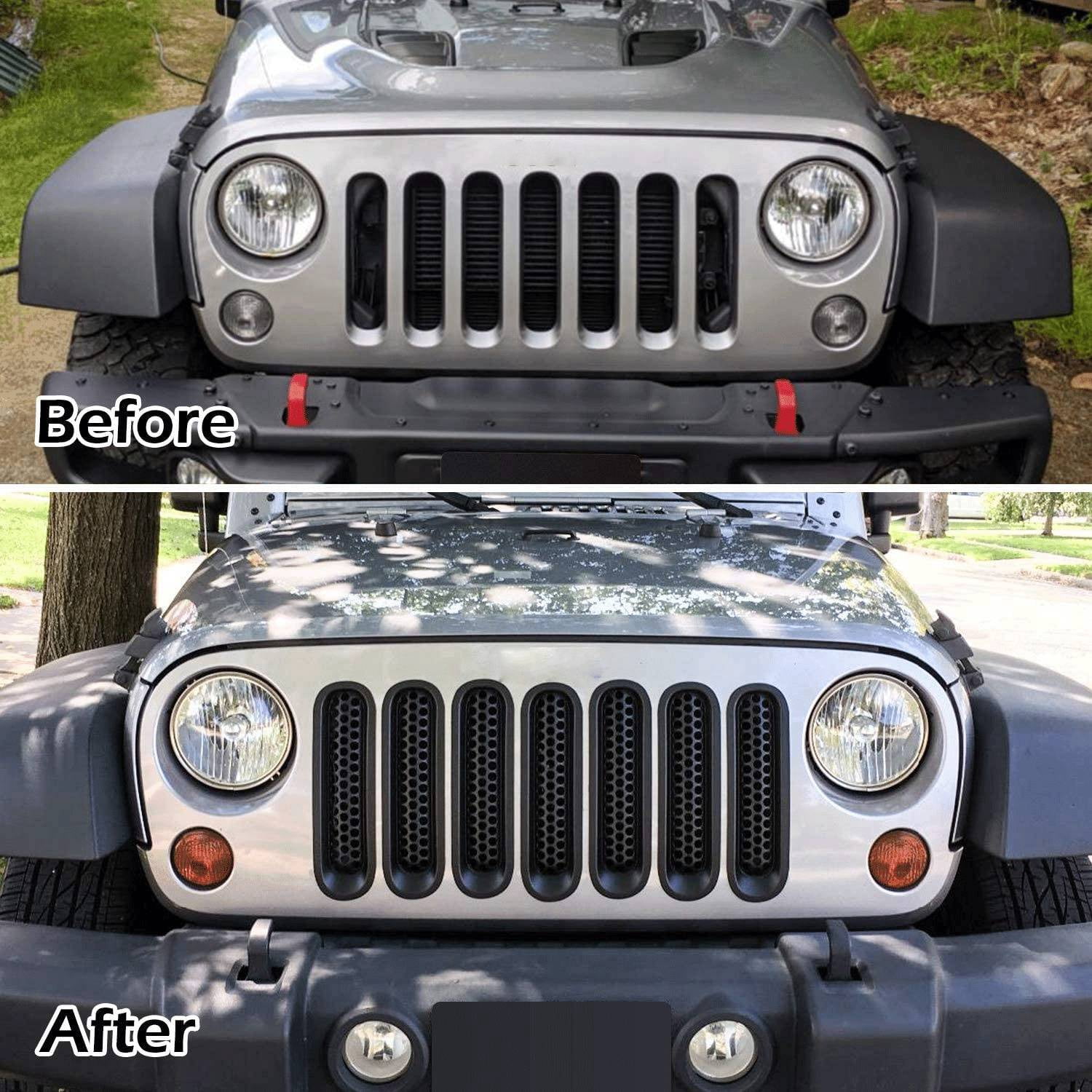 Upgrade Clip-on Grille Front Mesh Grille Inserts for Jeep JK Wrangler 2007-2018