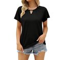 thumbnail image 1 of Estrela Recorte Camiseta Manga Corta Liso Casual Cómodo Básico Cuello Hueco Manga Corta Top Negro S, 1 of 5