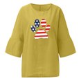 thumbnail image 4 of Blusa de lino con cuello redondo y mangas tres cuartos para mujer con estampado de bandera a la moda Pompotops FGAJ3090, 4 of 6