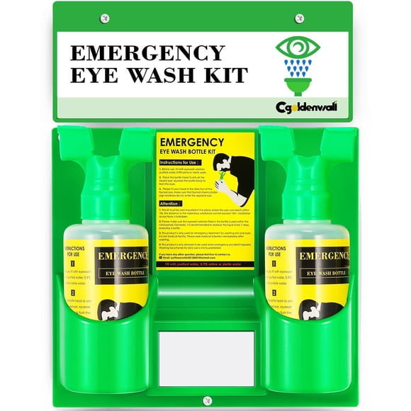 CGOLDENWALL Estación de lavado de ojos de emergencia Estación de lavado de ojos portátil montada en la pared Doble botella de repuesto de lavado de ojos vacía de 500 ml Kit de lavado de ojos para uso