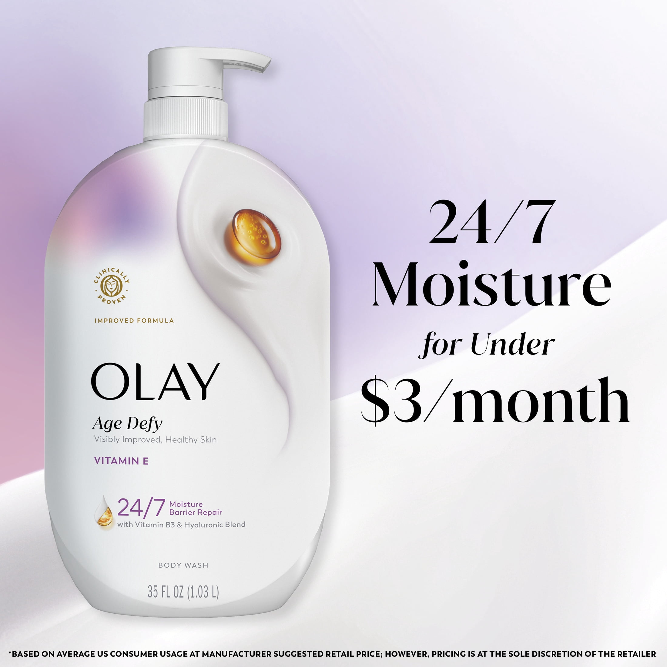 (4 pack) Olay Age Defy Body Wash, Ultra Moisture, Vitamin B3 & Hyaluronic, 35oz