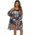 thumbnail image 4 of Women's Silk Satin Pajamas Sets 3Pcs Floral Silky Pjs Robe Set with Chemise Shorts Long Sleeve Nightgowns, 4 of 5