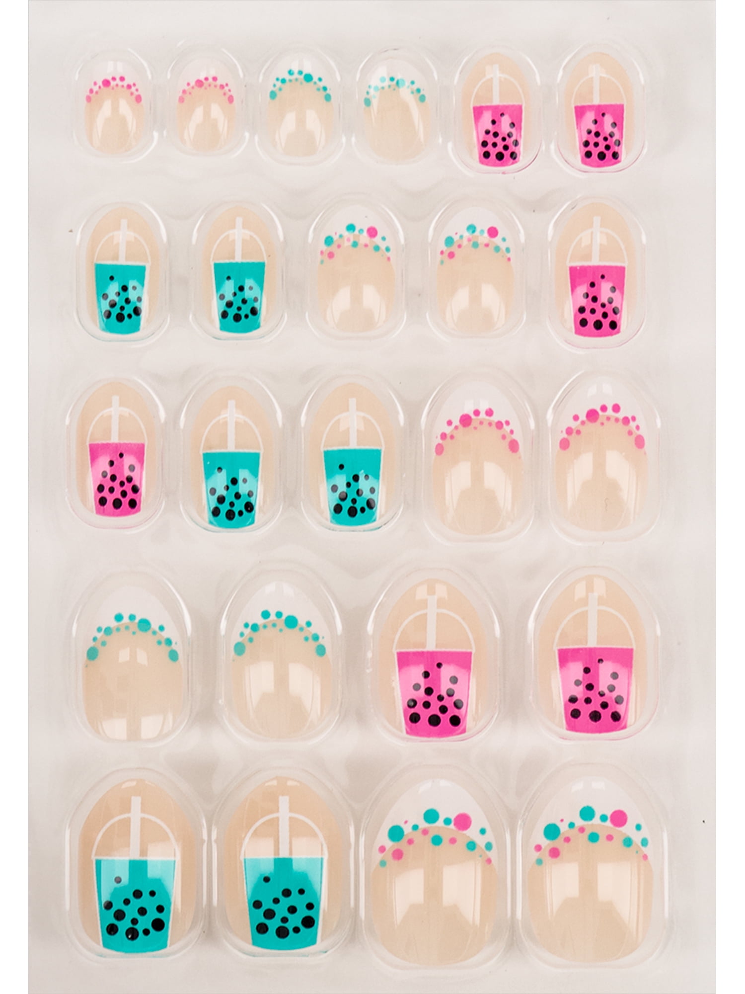 Claire's Teen Girls Boba Tea French Mani Press-on Nail Set, 24 Faux Nails