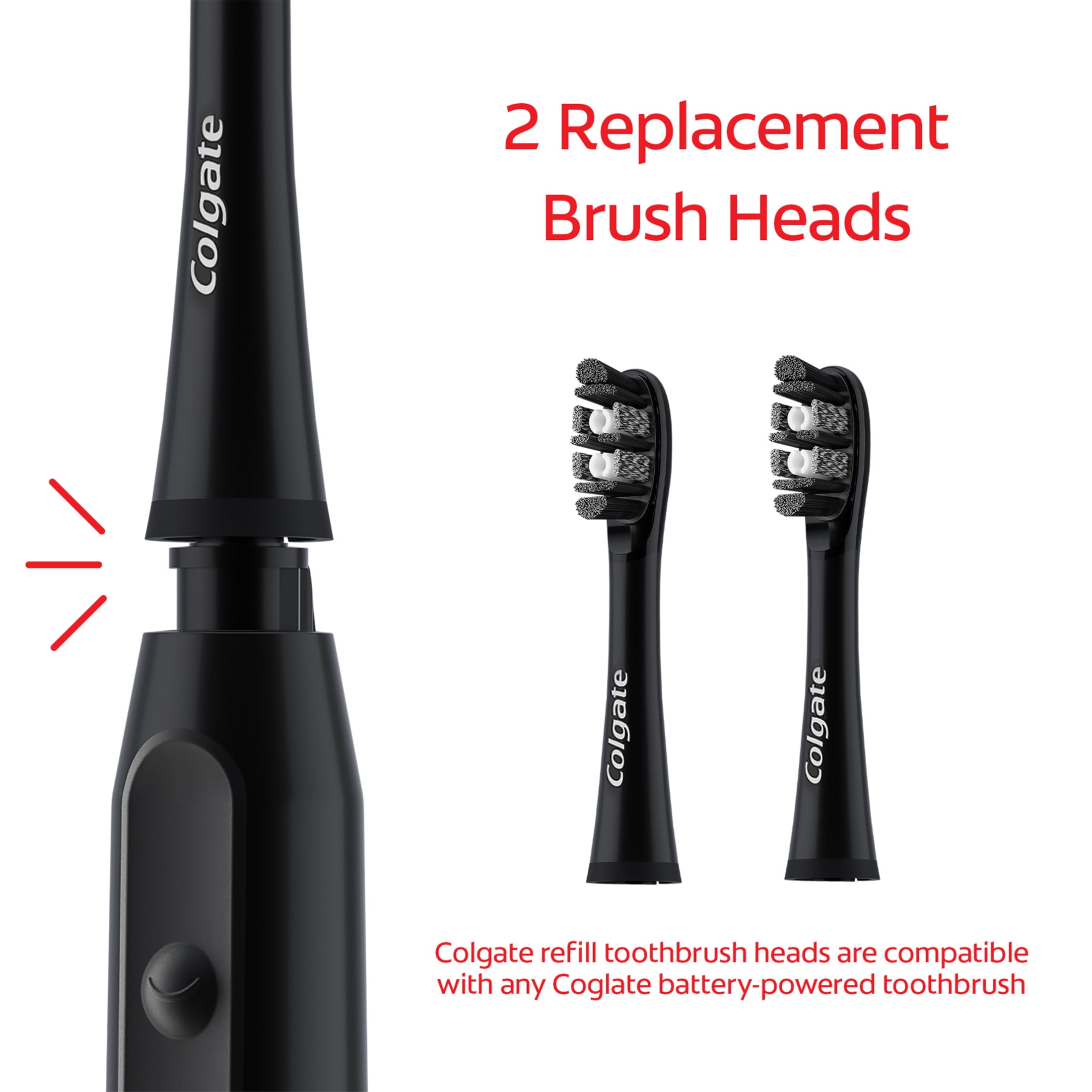 Colgate Optic White Replacement Toothbrush Heads Pack, Black, 2 Count