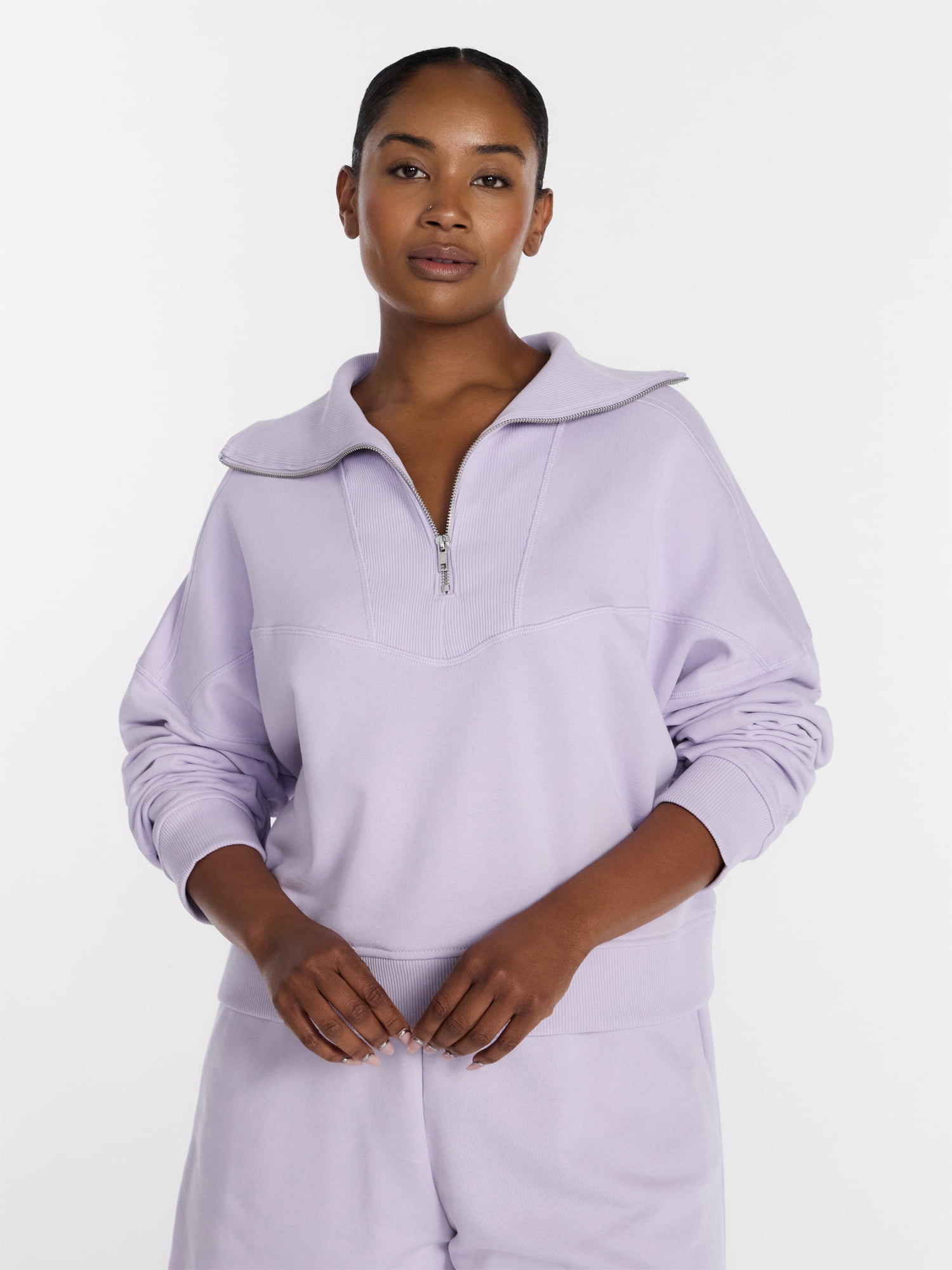 Athletic Works Women's and Women's Plus Quarter-Zip Sweatshirt, Midweight, Size XS-4X