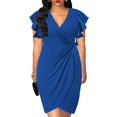 thumbnail image 3 of Robe Élégante Grande Taille pour Femmes Manches à Volants Col Cache-Cœur Légèrement Extensible Robe Portefeuille, 3 of 7