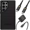 thumbnail image 1 of OtterBox Samsung Galaxy S24 Ultra (Only) - Defender Series Pro Case - Black - Case Only - Screenless - Rugged & Durable - with Port Protection - USB-C to USB-C Wall Charging Kit, 20W., 1 of 7