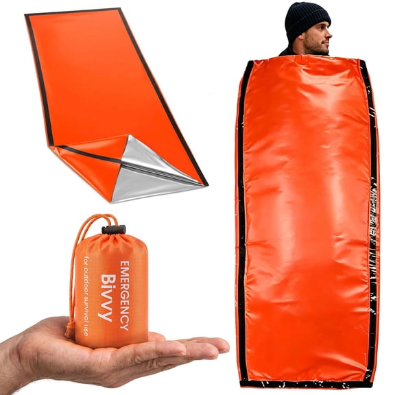 BadPiggies Emergency Sleeping Bag, Lightweight PE Sack Compact Sleeping Bag Waterproof Thermal Emergency Blanket Multi-use Survival Gear for Outdoor, Hiking, Camping (36 x 84in, Orange)