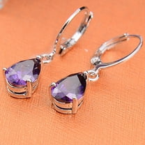Opolski Elegant Women's Purple Rhinestone Water Drops Leverback Dangle Earrings Gift