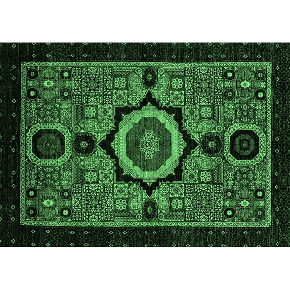 Ahgly Company Indoor Rectangle Abstract Emerald Green Modern Area Rugs, 7' x 10'