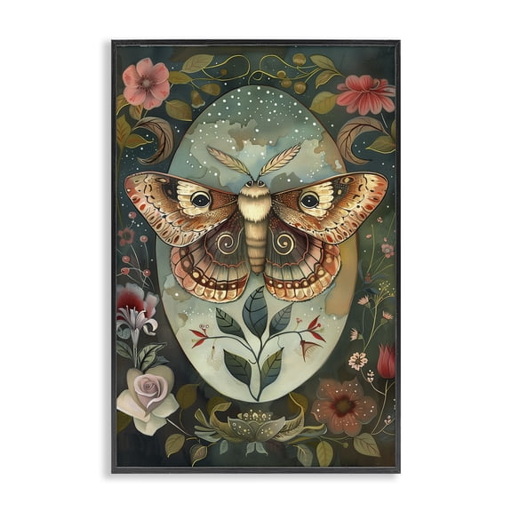Stupell Industries Cottage Moth with Blooming Florals Black Framed Giclee Art, 12 x 18, by The Dutch Lady
