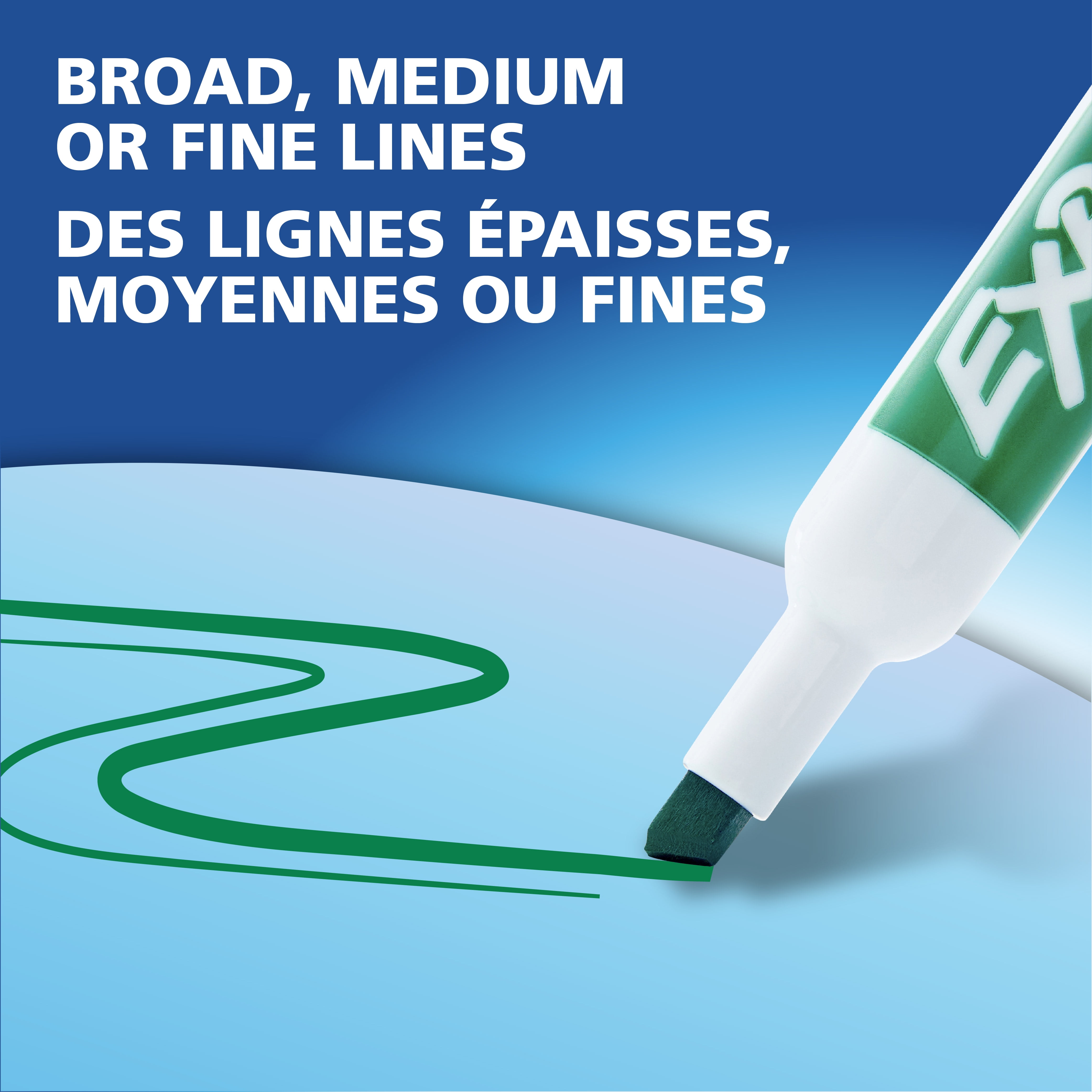 Marqueurs effaçables à sec EXPO, encre à faible odeur, couleurs variées, pointe biseautée, 4 unités