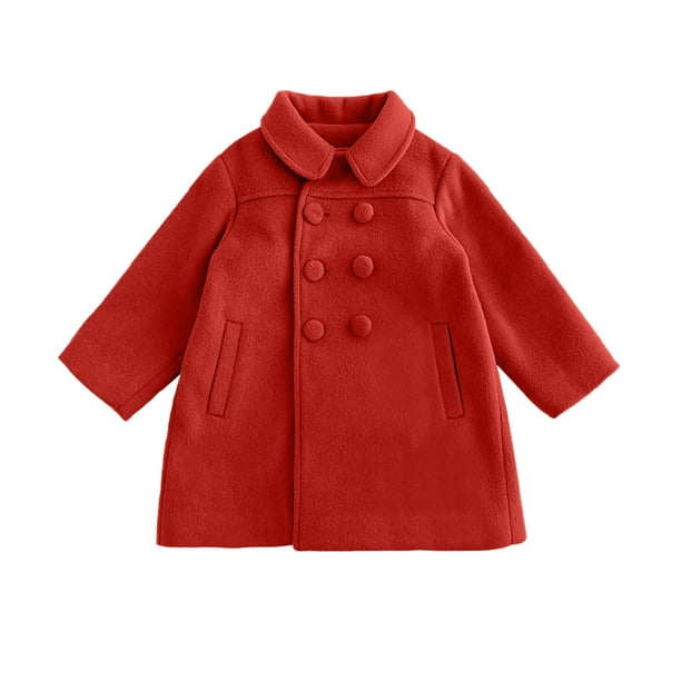 Abrigo De Invierno Para Ninos Pequenos Chaquetas De Abrigo Para Ninas Chaquetas De Manga Larga Con Botones Trench Pocket Long Peacoat Red Odeerbi