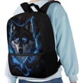 thumbnail image 4 of Binienty Blue Flame Wolf 17 Inch School Bookbag for Kids Lightweight Student Backpack With Padded Laptop Compartment Side Mesh Pockets for Primary Middle School Daily Use Travel, 4 of 6