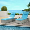 thumbnail image 2 of Outdoor Chaise Lounge, PE Rattan Lounge Chair Set of 2, Pool Recliner Cushioned for Patio Beach, w/Pillow, Side Table, Adjustable Backrest, Lake blue, 2 of 7