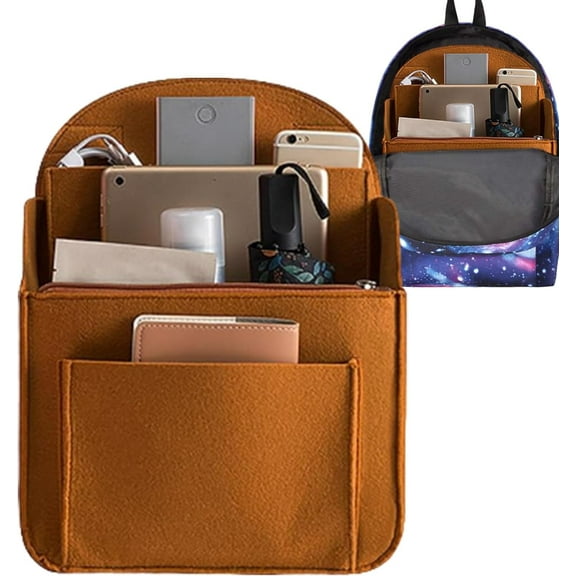 Backpack Organizer Insert, Shoulder Bag Organizers Insert, Felt Backpack Organizer Liner In Bag With Multi-Pockets For Cosmetics Phone Books Umbrellas Tablet(Brown-large)