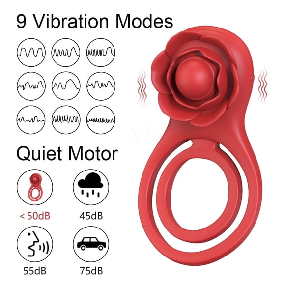 Tluda Vibrating Cock Ring with Rose Clitoral Stimulator, Pleasure Penis Ring Vibrator Couples Adult Sex Toys for Men Women, 7 Vibrations Male Couple Sex Toy