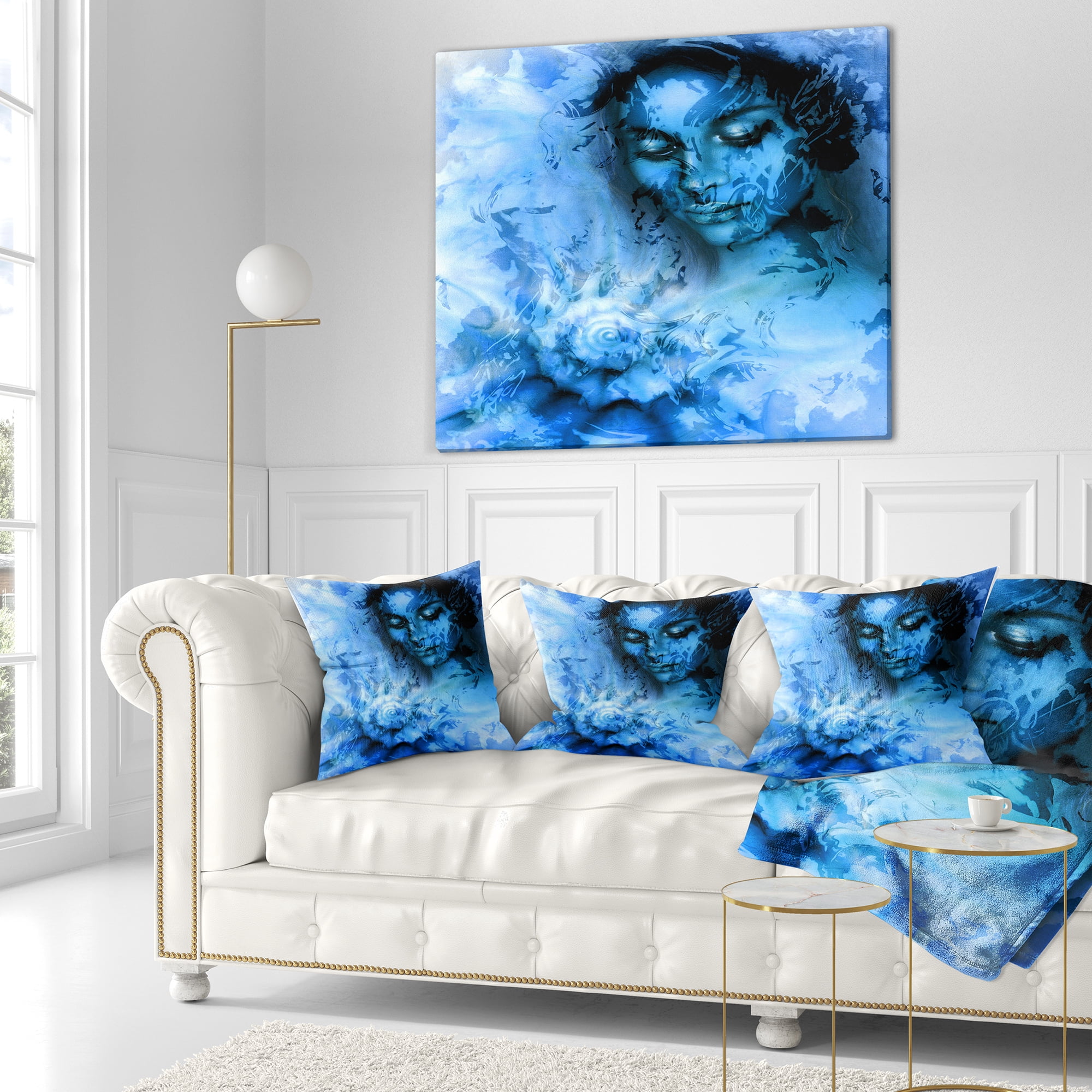 Designart Young Woman With Closed Eyes - Portrait Throw Pillow - 18x18