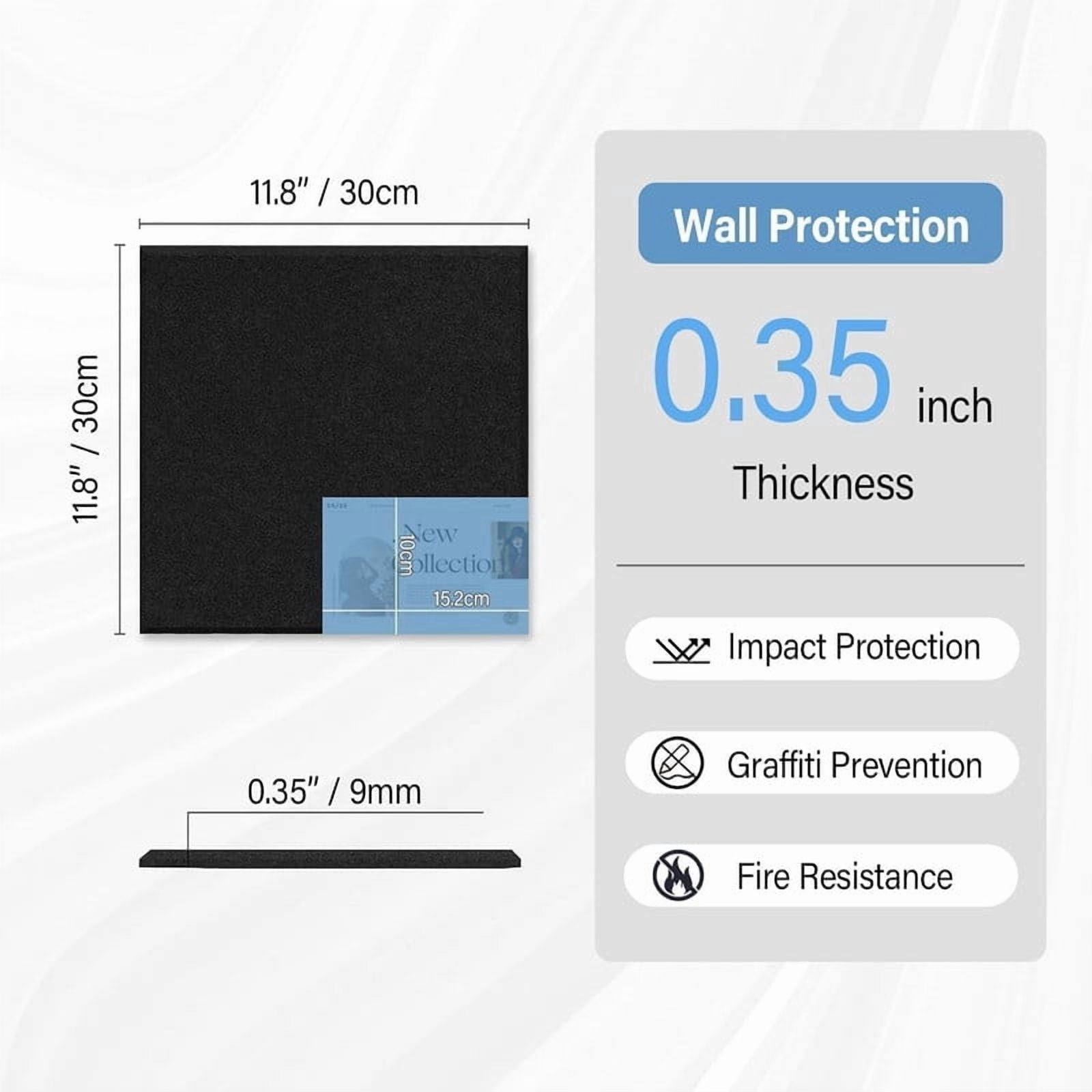 Easy4Home Large Cork Board for Wall 48"x36" Self Adhesive Bulletin Pin Board, 12 Pack Felt Wall Tiles, Black