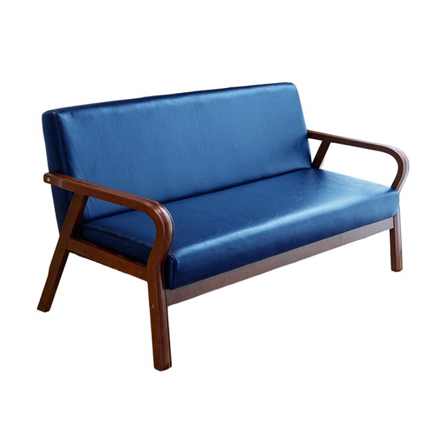 Sillón cómodo con patas de madera, pequeño sofá para apartamento, habitación de invitados y oficina azul oscuro
