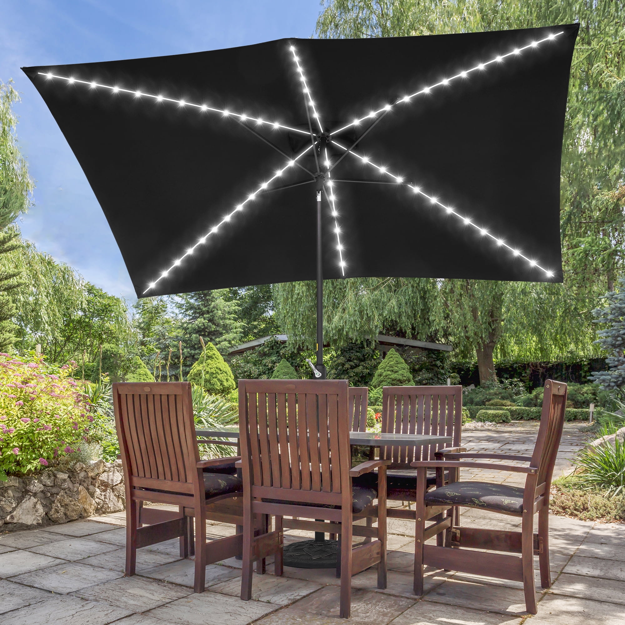 Sonerlic 10 x 7ft LED Outdoor Patio Table Umbrellas with Aluminum Frame