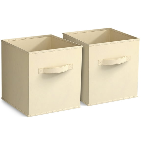 Sorbus 11" Foldable Fabric Storage Cube Bin, Beige (2 pack)