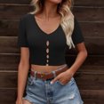 thumbnail image 5 of Asxite Women Summer Tops V Neck Short Sleeve Solid Breathable Casual Shirts, 5 of 6