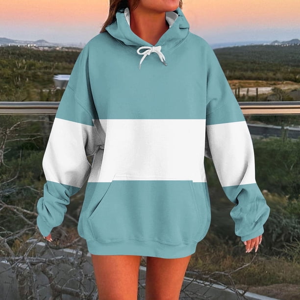 Ailaofu Women's Long sleeves Color Block Hoodie Tops Cute Casual Drawstring Loose Lightweight Pullover