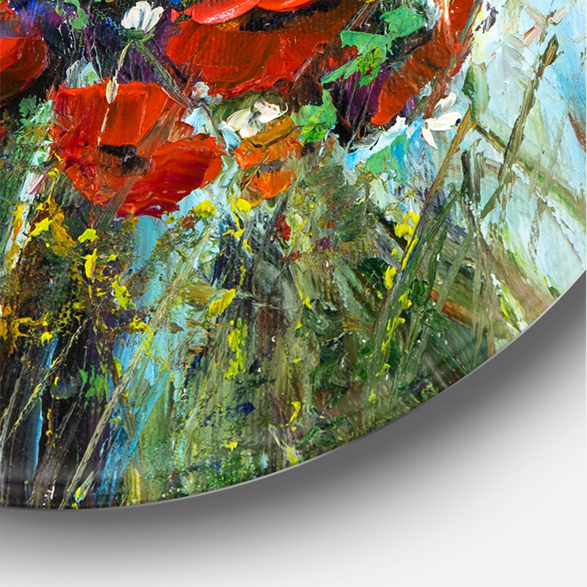 Designart 'Bouquet Of White and Red Wildflowers' Traditional Circle Metal Wall Art 23x23 - Disc of 23