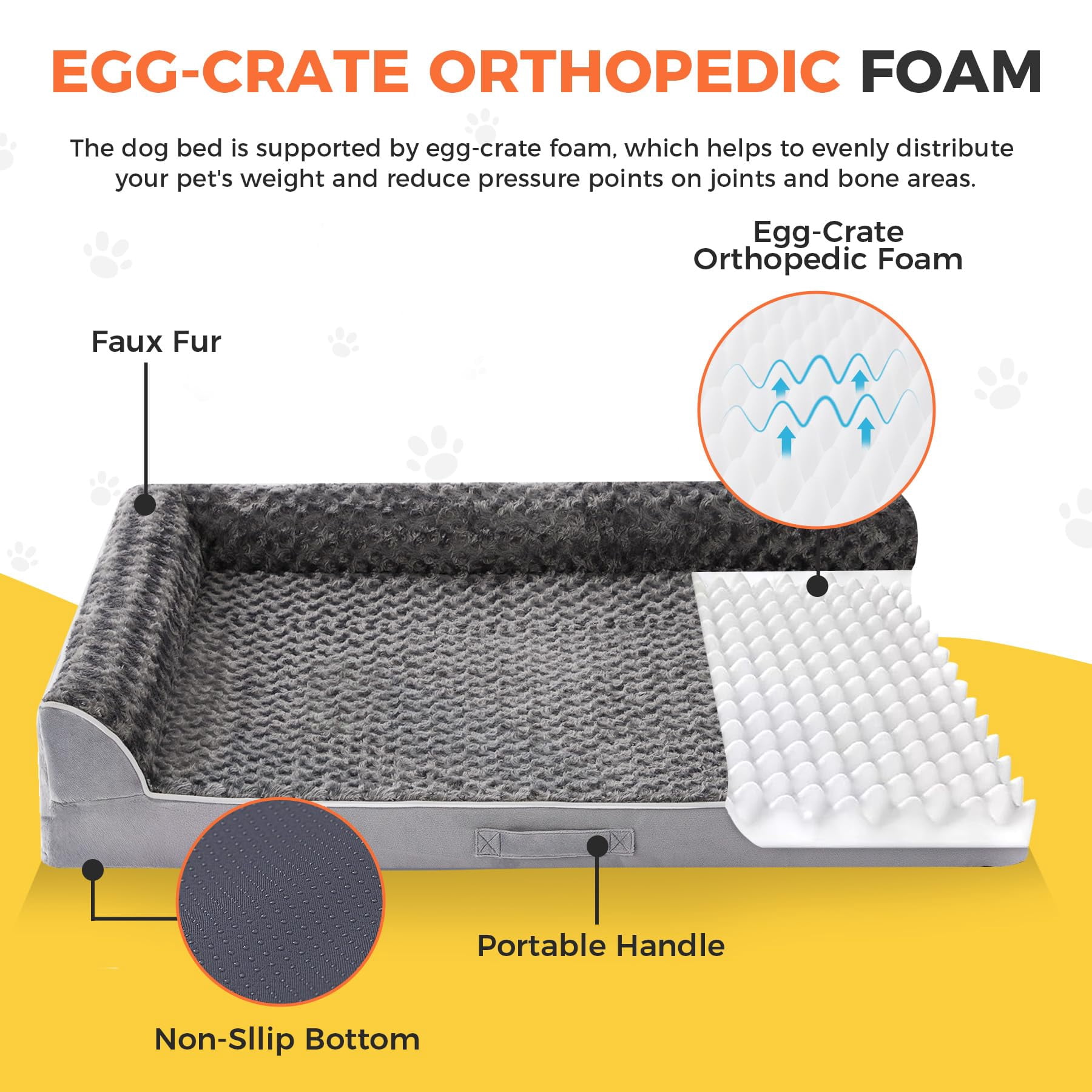 Dog Beds Large Sized Dogs  Xl For 42"x30"x7.5" Waterproof Pet Bed With Washable Cover L-shaped Couch Portable Handle Grey