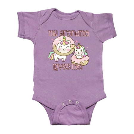 

Inktastic My Grandma Loves Me Unicorns Gift Baby Boy or Baby Girl Bodysuit