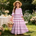 thumbnail image 7 of ITSAME Girls Striped Maxi Dress Ruffle Short Sleeve Round Neck Loose Fit Summer Comfy Casual A-Line Dress Pink Size 5T, 7 of 7