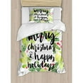 thumbnail image 3 of Christmas Duvet Cover Set Queen Size, New Year and Happy Holiday Rustic Design Wreath with Berries and Evergreen Image, Decorative 3 Piece Bedding Set with 2 Pillow Shams, White Green, by Ambesonne, 3 of 3