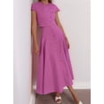 thumbnail image 6 of Women'S 2 Piece Skirt Sets Summer Short Sleeve Top Flowy Long Skirts Travel Vacation Outfits Pink L, 6 of 7