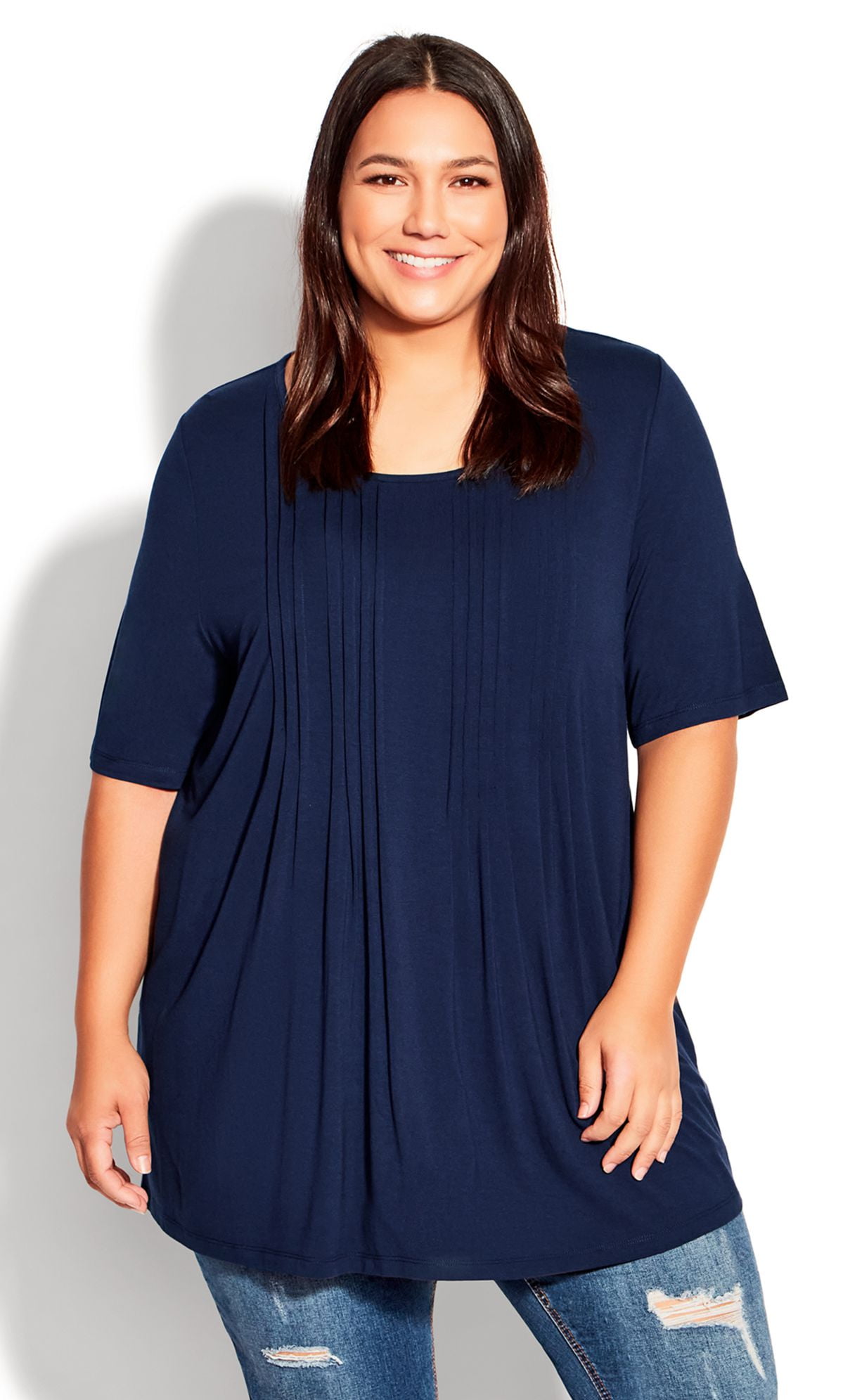 Avenue Women's Plus Size Knit Pleated Top Short Sleeve Round Neckline