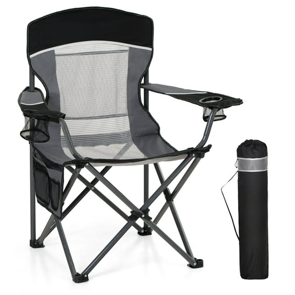 Sophia & William Oversized Camping Chair Portable Mesh Folding Chair with Cup Holder Supports up to 450Lbs for Outdoor, Fishing, Beach, Backyard, Black
