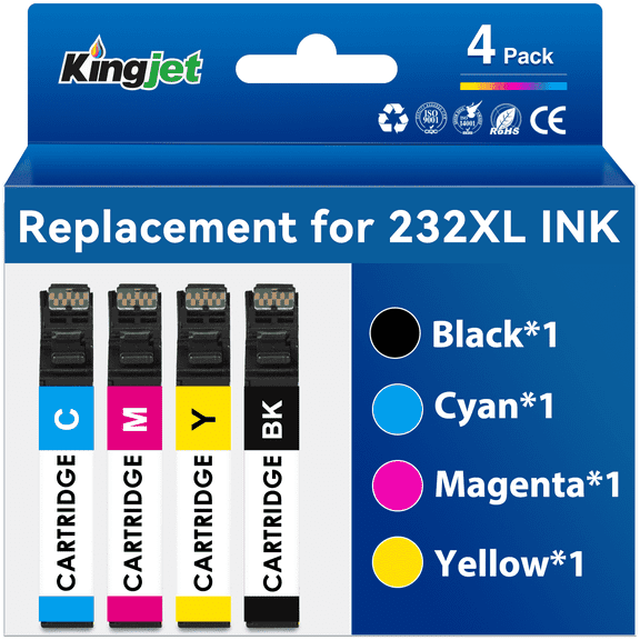 Kingjet Compatible with Epson 232 Ink for Epson Ink 232 for WF-2950 XP-4205 Printer (4 Pack)