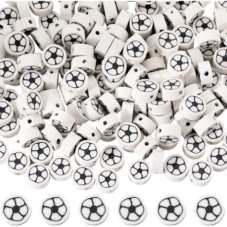 1 Box 5 Strands 200Pcs Soccer Ball Beads Bulk Sports Polymer Clay Beads Softball Football Ball Themed Loose Spacer for Jewelry Making Charms DIY Bracelet Necklace Supplies Women Men