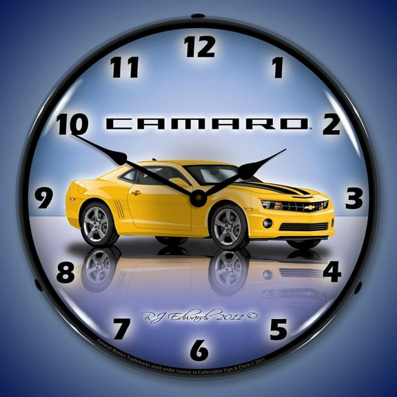 G5 Camaro Wall Clock, Lighted, Rally Yellow