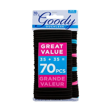 Goody Ouchless Black Hair Elastics No Metal Gentle Hair Ties 70 Ct