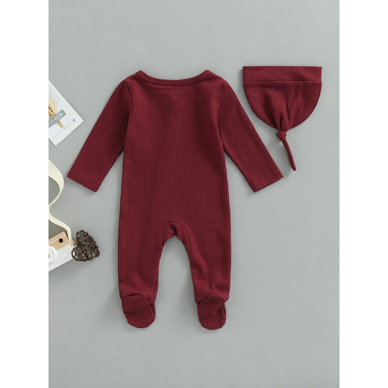 Crew Rib Velour Romper - Red Crew Rib Velour Romper - Red