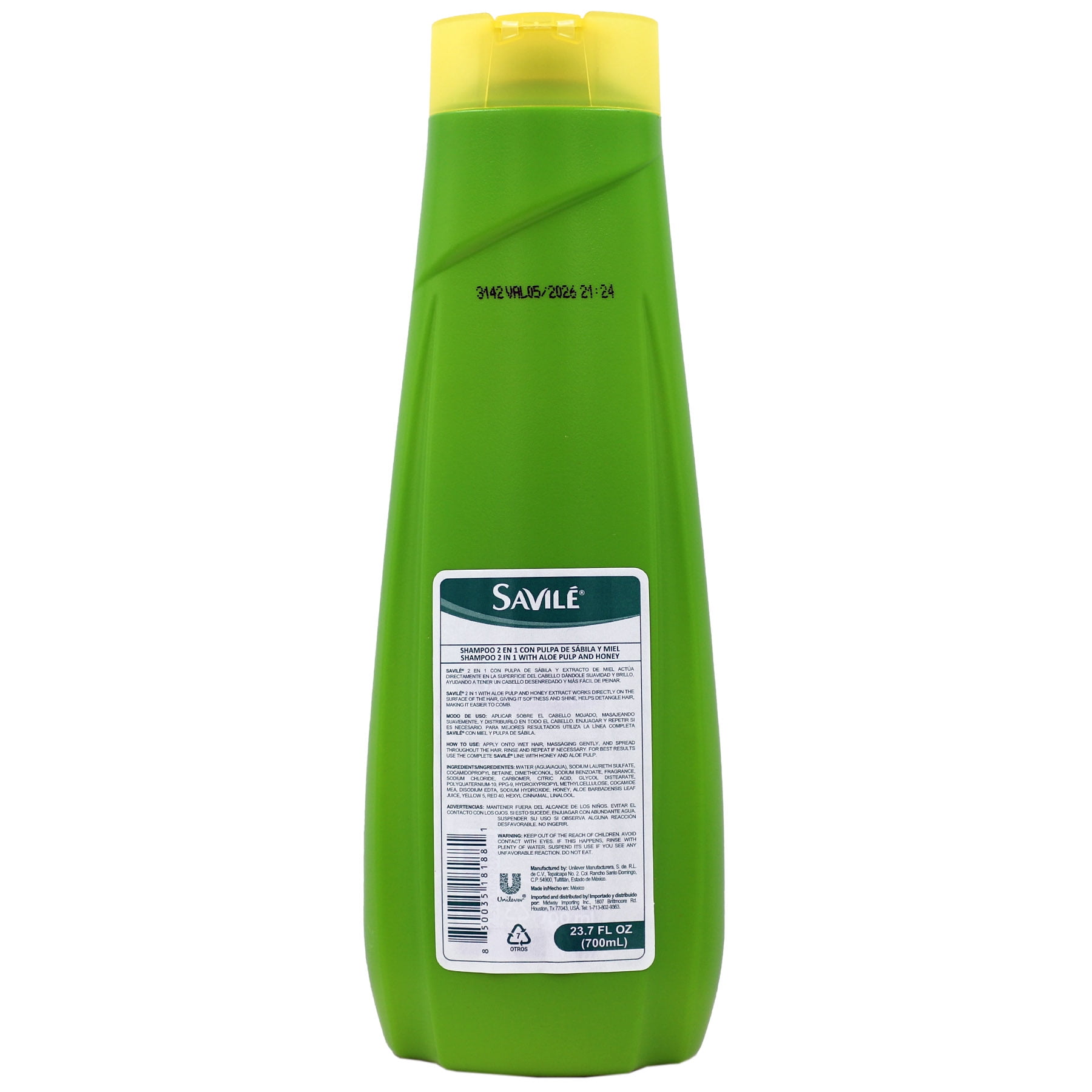 Savile 2 in 1 Shampoo Honey & Aloe Vera for All Hair Types 23.7 oz (700 ml)
