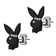 PIERCE2GO Licensed Black Playboy Bunny Earring With Triple CZ Headband