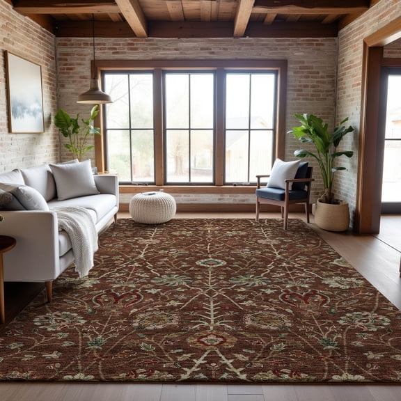 Addison Rugs Mayfield Premium Machine Washable Transitional Floral Paprika Rectangle Rug, 10' x 14'