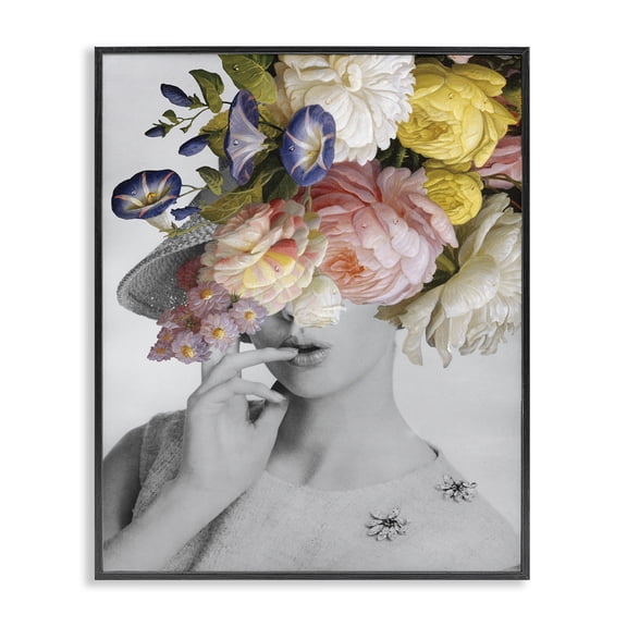 Stupell Industries Art Deco Vintage Female Floral Portrait Black Framed Giclee Art, 11 x 14, by Wild Apple Portfolio